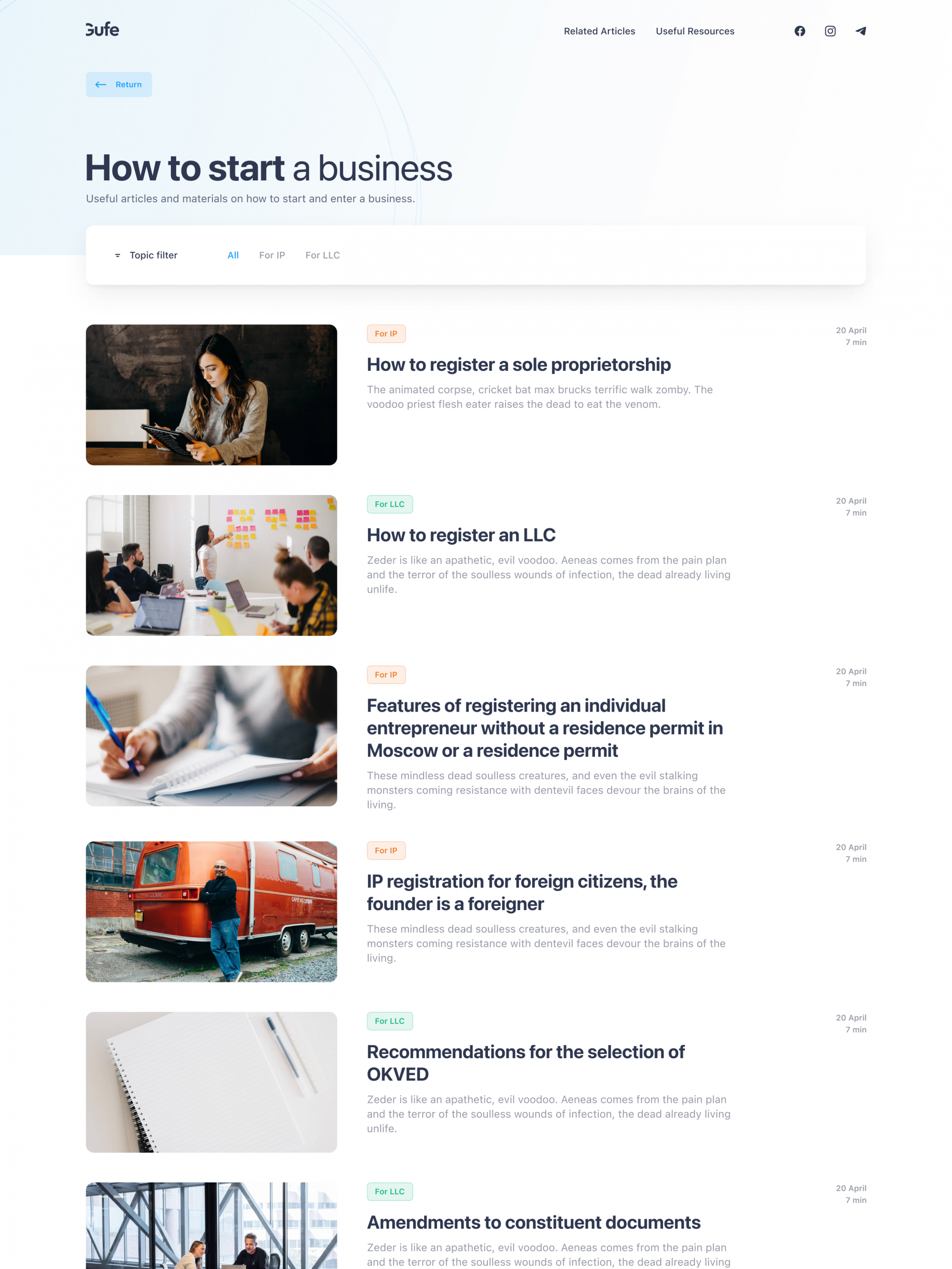 Gufe project. A bespoke website by Diafimis, with a unique design, a carefully planned structure and high-quality content prepared for SEO.