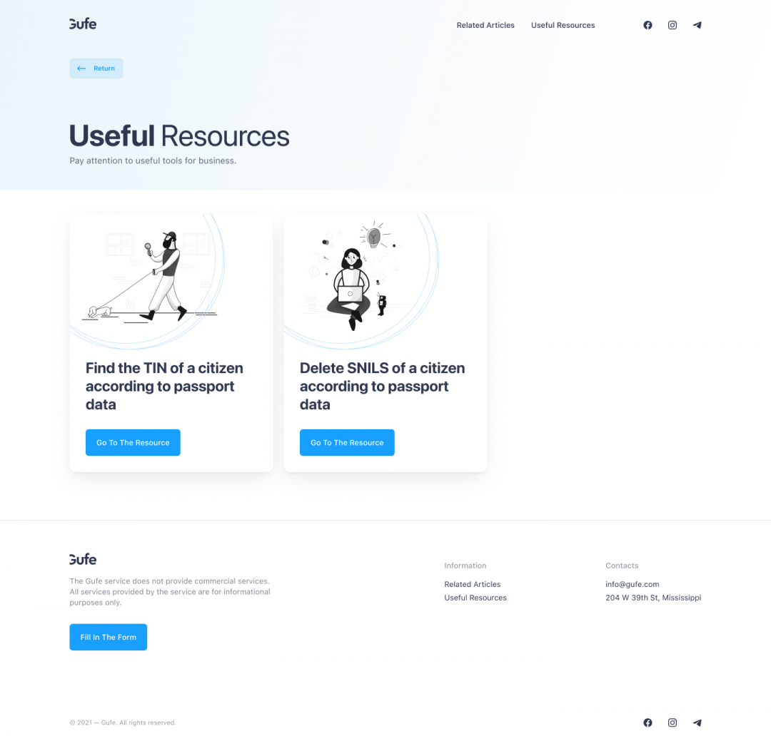 Gufe project. A bespoke website by Diafimis, with a unique design, a carefully planned structure and high-quality content prepared for SEO.