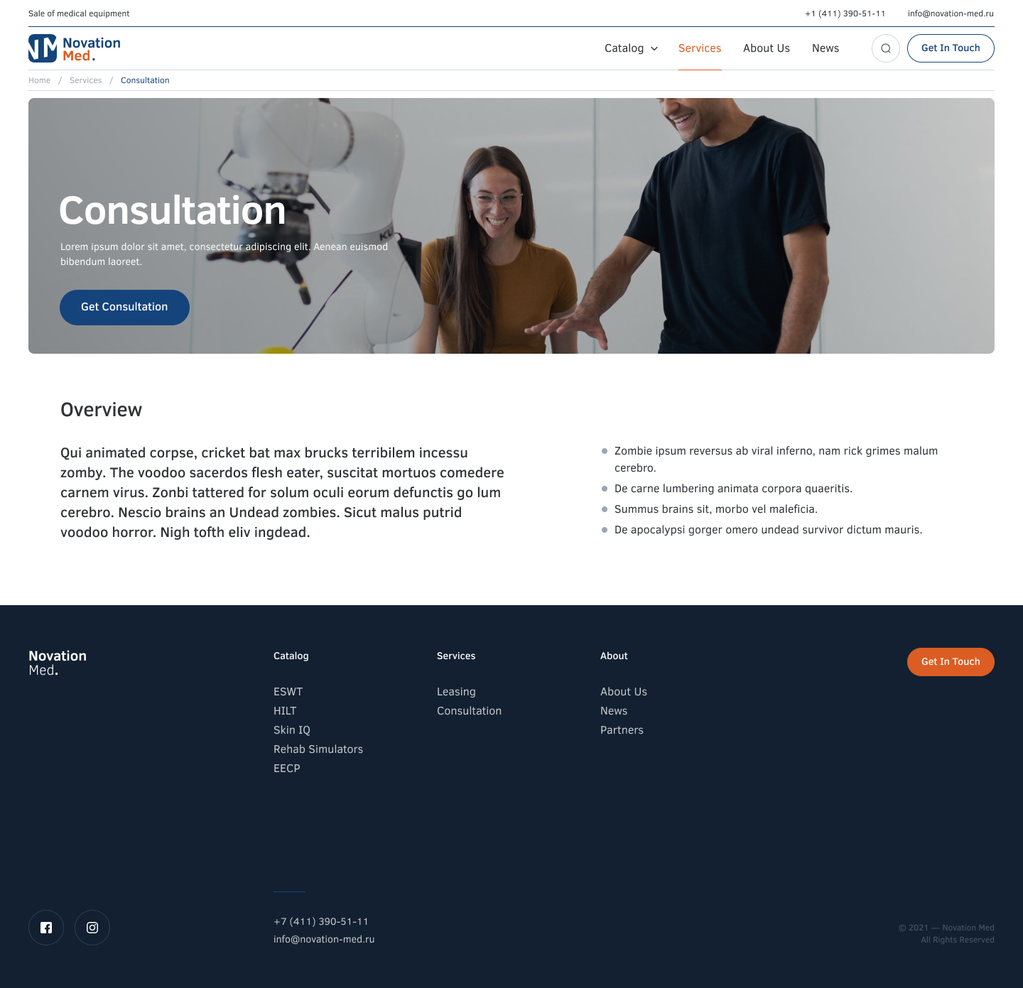 Novation-med project. A bespoke website by Diafimis, with a unique design, a carefully planned structure and high-quality content prepared for SEO.
