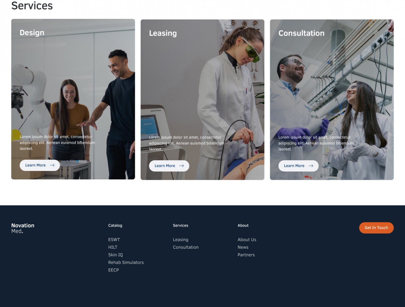 Novation-med project. A bespoke website by Diafimis, with a unique design, a carefully planned structure and high-quality content prepared for SEO.
